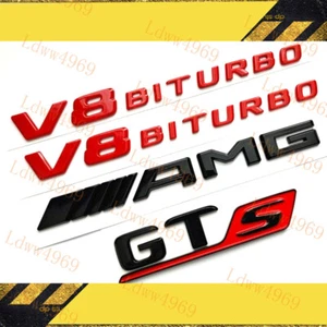 V8 BITURBO Fender AMG GT S Rear Trunk Emblem Gloss Red C190 R190 Coupe GTS 2015+ - Picture 1 of 5