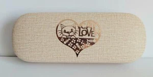 Cat Lover Design Hard shell Glasses / Sunglasses Case, Beige Linen look/Gold - Picture 1 of 2