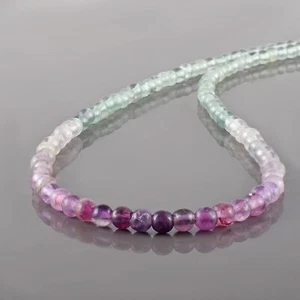 Natural Multicolor Fluorite Round Beads Chain 18" Strand Handmade Women Necklace - Picture 1 of 5