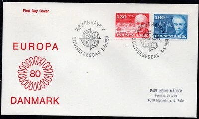 EUROPA CEPT 1980 - DENMARK - FAMOUS PEOPLE - NOBELS - FDC - Image 1 of 2