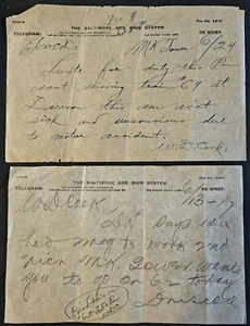2 Antique Telegram Baltimore and Ohio Systems Early 1900's -Staten Island Line - Picture 1 of 5