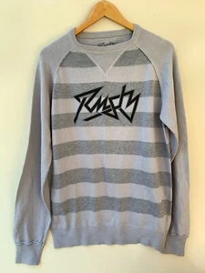 Rusty Size XL Mens Original 90s Lightweight Pullover Jumper Grey Stripe - Picture 1 of 9