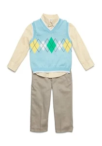 IZOD Toddler Boys' 3T Light Blue Sweater Vest 3-piece Pants Set NWT $62 - Picture 1 of 2