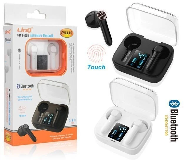 Auricolari Bluetooth LinQ R8335 Touch Control Display Batteria Custodia Ricarica - Immagine 1 di 1