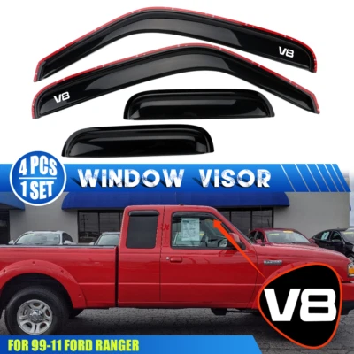 Fits 99-11 Ford Ranger In Channel Window Visor Vent Rain Guard Shade & White V8 Foto 1 de 4