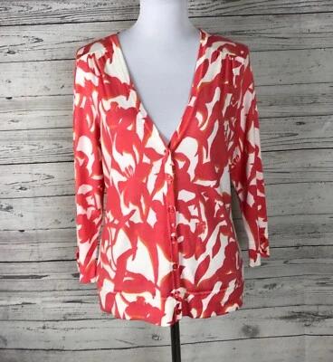 Suéter Cárdigan Charter Club Coral Blanco Floral Manga 3/4 Cuello en V Talla PM Foto 1 de 4