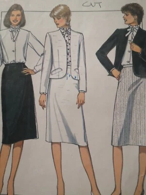 VINTAGE 1980 STYLE 3855 jacket tie neck blouse straight skirt SEWING PATTERN - Image 1 of 4