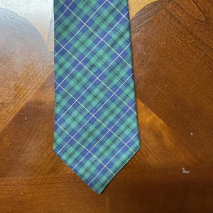 American Eagle Outfitters Blue & Green Plaid Mens Skinny Slim Linen Tie - Picture 1 of 5