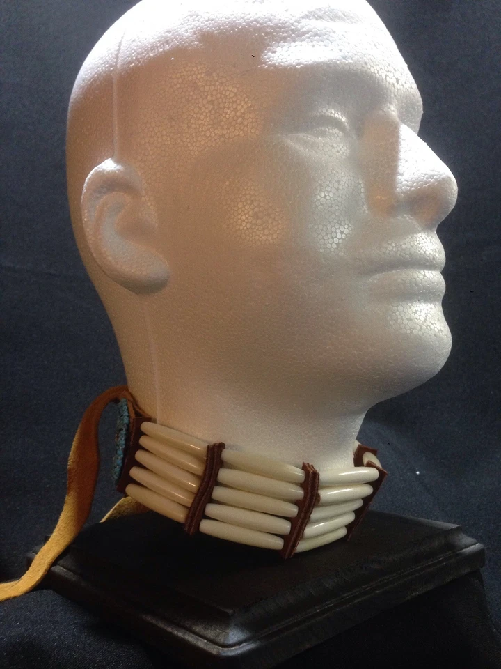Native American Hand Made New Choker. Leather Real Bone W/ Rosette - Image 1 of 4