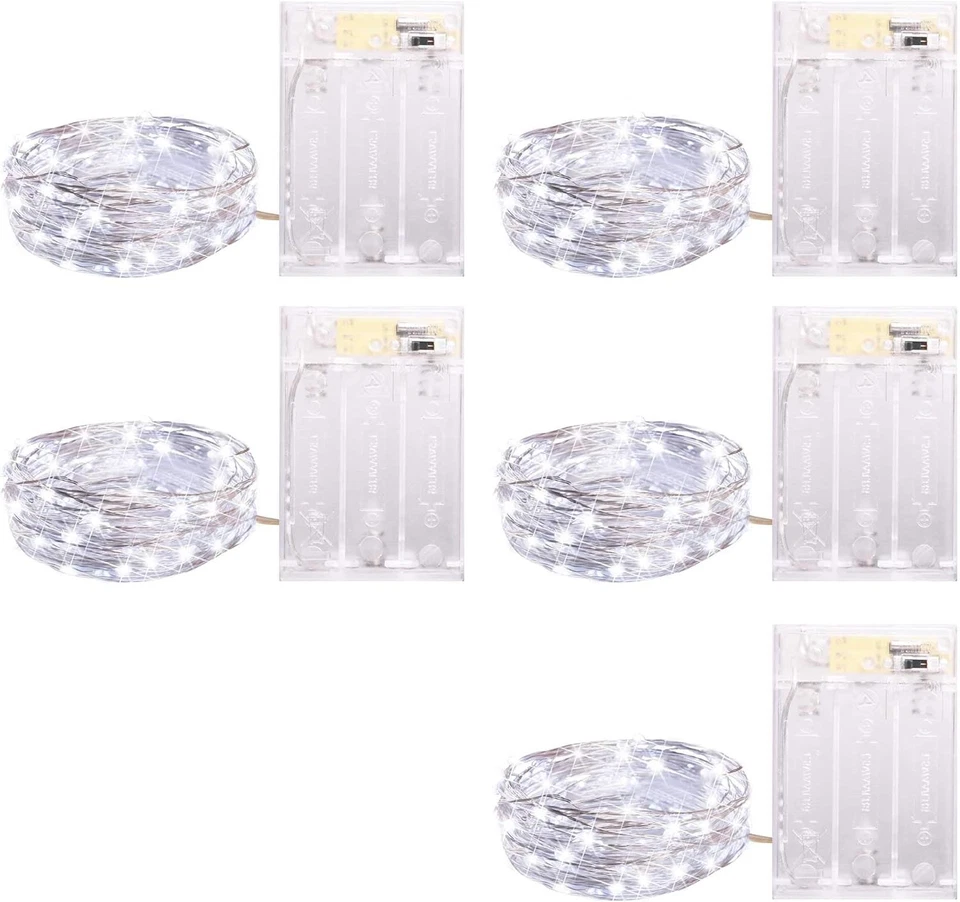 Improved Design With Timer Set of 5 Micro LED 20 Pure White Lights Battery