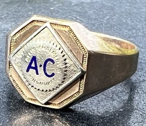 Vintage 10K Gold Allis Chalmers AC Milwaukee Größe 11 Ring - Art Deco Stil - Bild 1 von 9