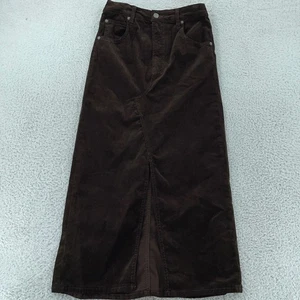 FRAME Corduroy Skirt Womens 25 Brown Espresso Midi Front Slit 5-Pocket Zip Fly - Picture 1 of 8