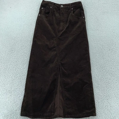 FRAME Corduroy Skirt Womens 25 Brown Espresso Midi Front Slit 5-Pocket Zip Fly - Image 1 of 4