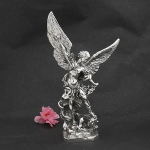 8" Inch Archangel Saint Michael Slaying Demon Resin Figurine Hand Painted Bronze - Picture 1 of 8