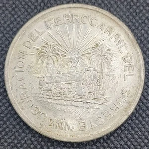 1950 Mexico Train 5 Pesos Silver .720 KM# 466 Uncirculated 200,000 Mintage - Picture 1 of 2