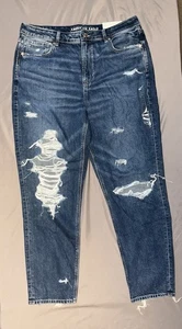 American Eagle Womens Size 16 Strigid Mom Jeans Long Distressed NWT - Picture 1 of 9