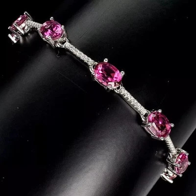 14k White Gold Plated 5Ct Oval Cut Lab-Created Pink Ruby Tennis Bracelet WOMEN'S - Image 1 of 4