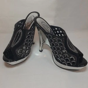 Bolaro by Summer Rio High Heel Shoes Women's 6 Black Silver Rhinestone Peep Toe - Picture 1 of 14