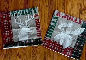 Christmas Pillow Covers (2) 18x18 Plaid Deer Throw Decorative Covers - Picture 1 of 4