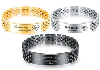 ID Edelstahl Herkules Armband mit Gravur nach Wunsch massiv, 3 Farben, mit Box - Bild 1 von 4