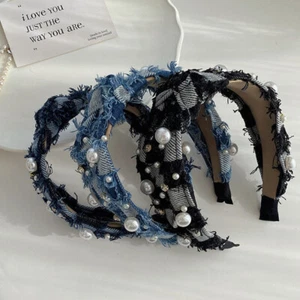 Diadema anudada de mezclilla perla ala ancha accesorios para el cabello de ala ancha de colección con - Imagen 1 de 25
