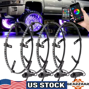 4 15.5" LED Wheel Ring Rim Lights RGB Color Chasing Turn Signal IP68 Bluetooth - Picture 1 of 11