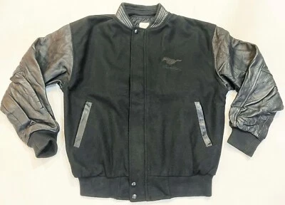 Vintage Mustang Ford Wool Leather Jacket Sz Small S Black Canada Stitched Car - Image 1 of 4