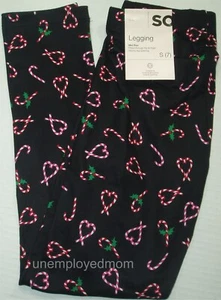 Girls Christmas Leggings Long Pant Trousers Holiday Candy Cane Hearts Mid Rise S - Picture 1 of 5