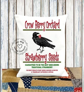 Crow Strawberry Seeds Fabric Pillow #1241 - Picture 1 of 6