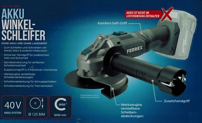 FERREX 40 V  Akku Winkelschleifer Ø 125 mm Zusatzhandgriff  ( FBT CAG003 ) - Bild 1 von 2