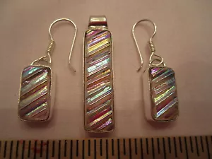 Colgante y pendientes de vidrio dicroico con libra esterlina (#33) - Imagen 1 de 3