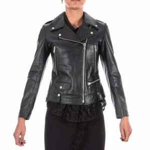 Royal Women Leather Jacket Genuine Lambskin Motorcycle Biker Black - Picture 1 of 5