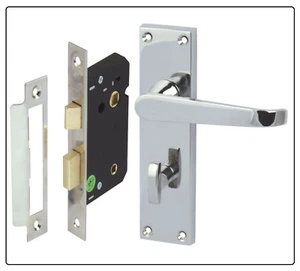 Bathroom Door Handles Chrome Stylish Victorian STRAIGHT Lever Interior SETS D2 - Picture 1 of 9