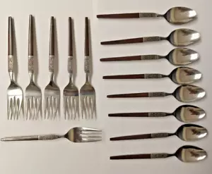 Interpur INR19 Stainless Flatware Brown Handle Japan Replacement Set of 14 H22C - Picture 1 of 8