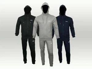 Men Terry Fabric MAN Logo Full Tracksuit Set Hooded Top Jogger Fitted Winter Gym - Picture 1 of 8