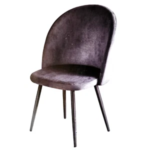 Luxury Grey Velour Fabric Dining Chair Lounge Seat With wooden Effect Leg - Picture 1 of 2