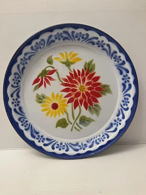 Vintage Thai Traditional Flower Pattern Enamel Serving Tray Decor Large Size 12" - Image 1 of 4