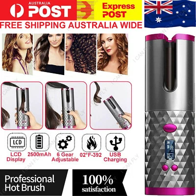 Auto Cordless Rotating Hair Curler Waver Curling Iron Wireless LCD Ceramic DF - image 1 of 4