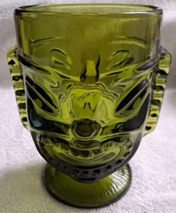 Vintage Luau Hawaii Tiki Bar schwer grün Glaskelch 6" zwei Gesichter glücklich traurig - Bild 1 von 9