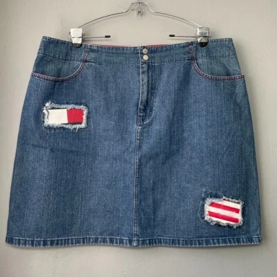 Tommy Hilfiger Mujer Talla Grande 22 Azul Denim Jean Falda Clásica Y2K Patriótica Foto 1 de 4