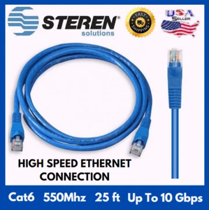 Steren Cat6 25 Fuß High Speed Ethernet Kabel, bis zu 10 Gbit/s RJ45 Patchkabel, blau - Bild 1 von 3