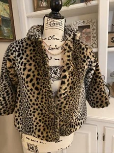 BOUTIQUE CACHCACH SIZE 4 GORGEOUS FAUX LEOPARD GIRLS FUR COAT - Picture 1 of 3