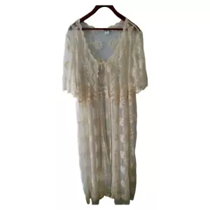 Back in the Saddle Ivory Long Lace Duster Festival Hippie Bohemian Romantic New - Picture 1 of 4