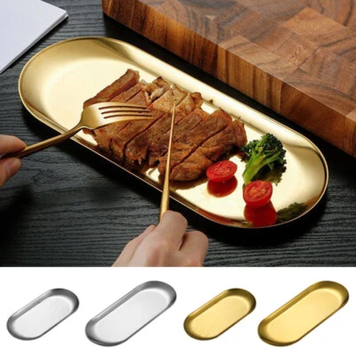 Stainless Steel Oval Serving Tray Dessert Plate Organizer For Jewelry/Fruit Gold - Image 1 of 4