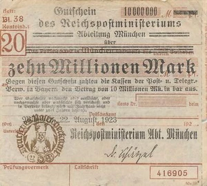 Reichspost Munich - 10 millones de marcos - 22.08.23  - Imagen 1 de 2