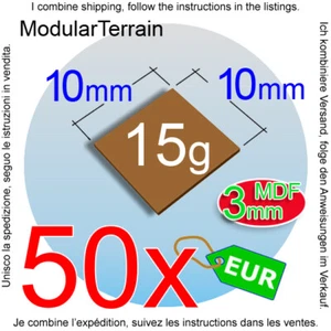 50x 3mm MDF 10mm 10x10mm Square Base Socle Carré War Hammer 40k Age Of Sigmar - Imagen 1 de 7