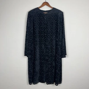 Badgley Mischka Kleid 16 schwarz Samt Ausbrenner Perlen Blumen Langarm Tunika - Bild 1 von 16