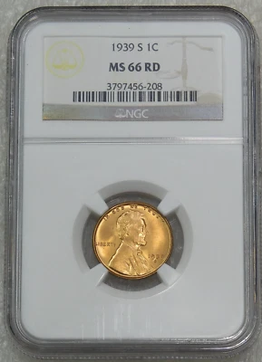 1939-S Lincoln Cent NGC MS66RD Bright Red with Strong Luster, PQ #J86Y - Image 1 of 4