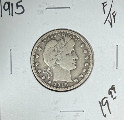 1915 BARBER SILVER QUARTER ~FINE/VF  ~NICE COIN~ Cover