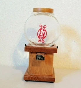 Vintage Wooden Replica 1 Cent Gumball Machine with Glass Jar Taiwan 9" x 4.5" - Picture 1 of 7